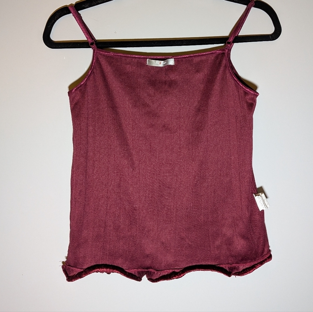 Crushed Velvet Camisole Burgundy Lace Top Medium Fairy Whimsical Cottagecore Y2K - Picture 6 of 13